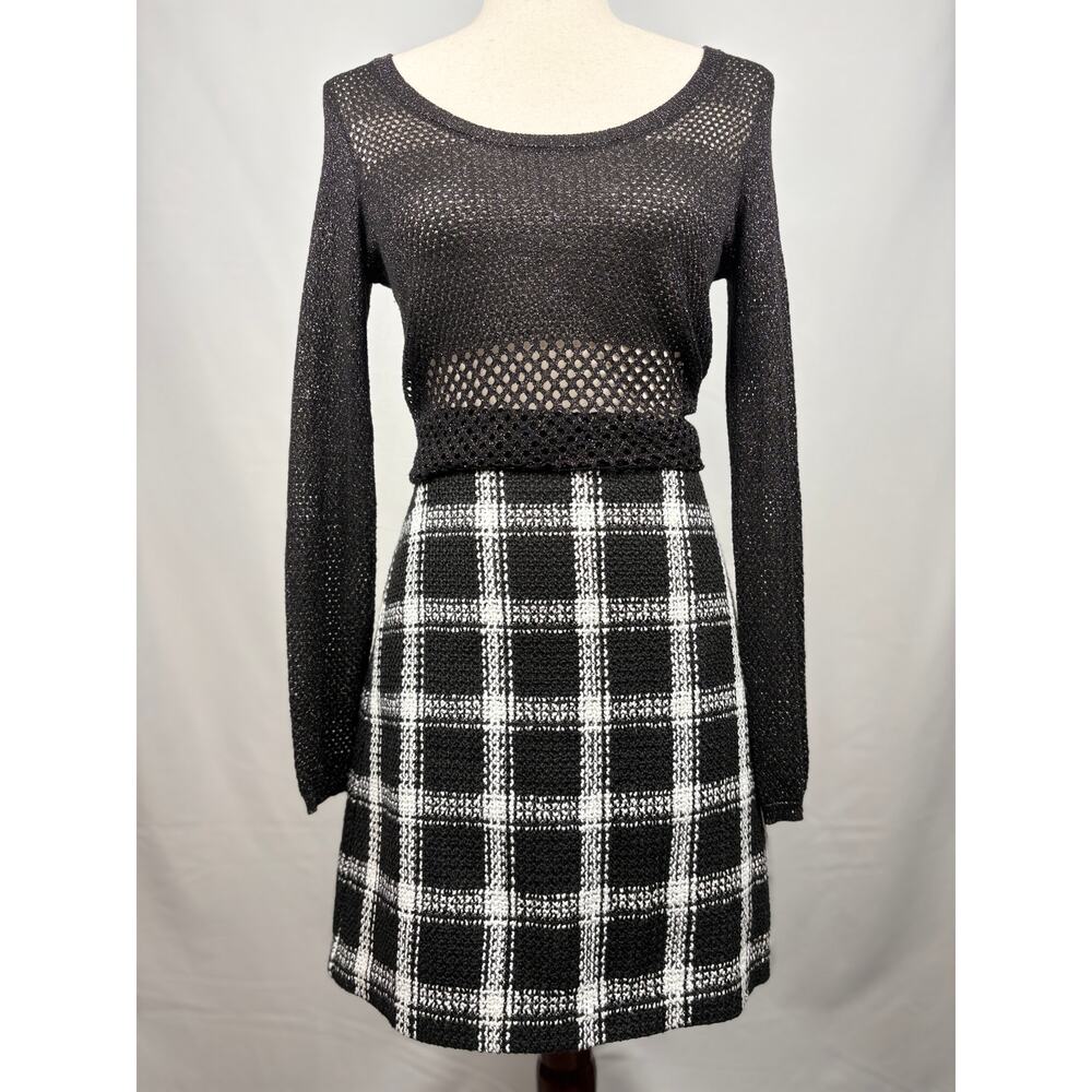 Banana Republic Black White Plaid Skirt A-Line Preppy Size 8